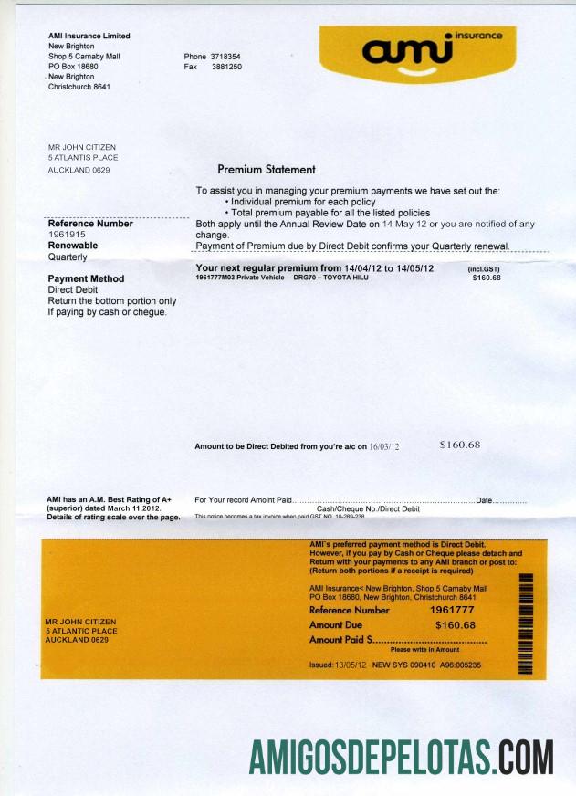 Modelo realista de extrato bancário de comprovante de endereço AMI da Nova Zelândia